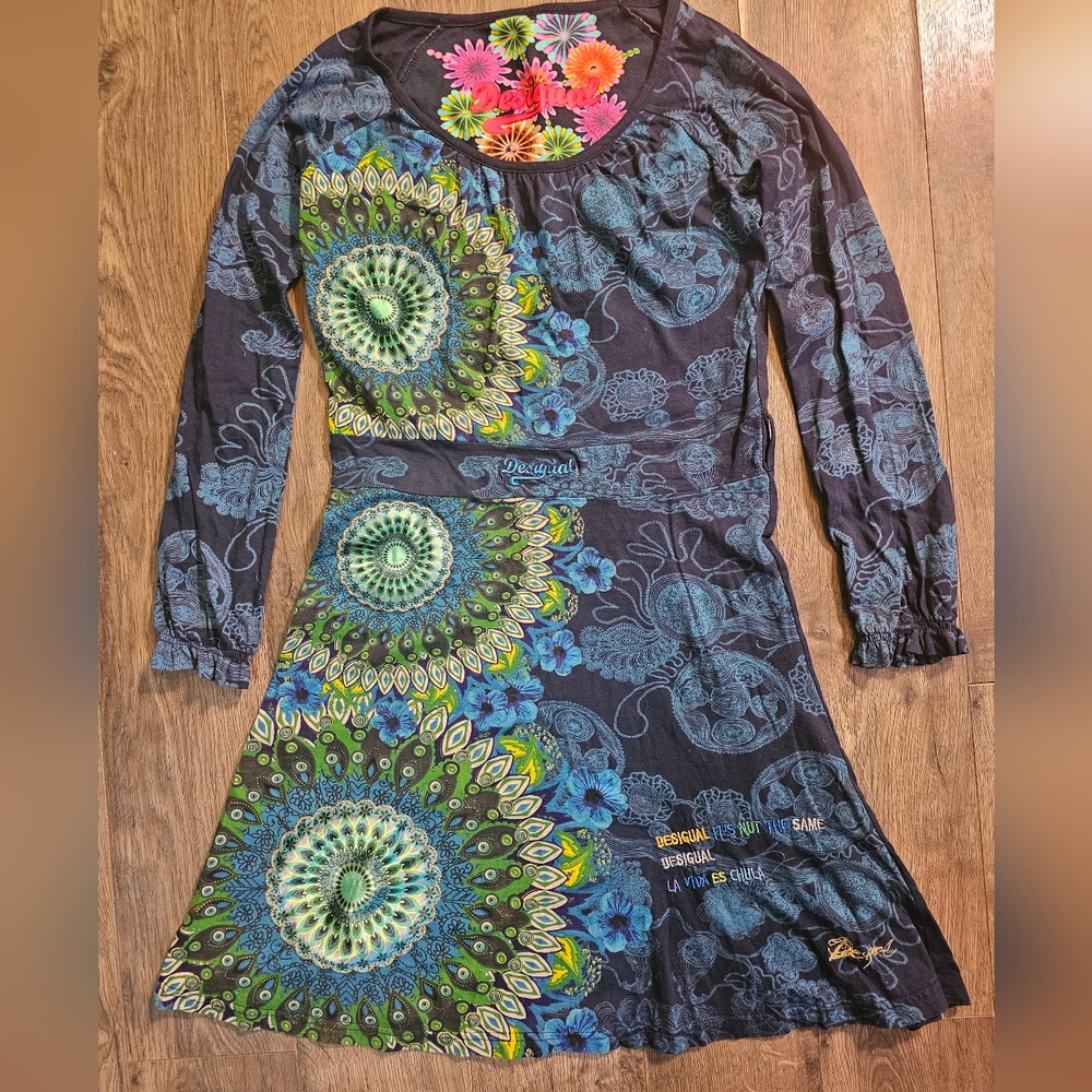 Super Cute Multicolor Desigual Dress Size Large (measurements in pics)
